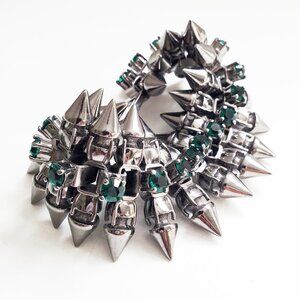Mawi of London Emerald Green Gunmetal Spike Link Bracelet NWOT